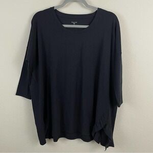 Garnet‎ Hill Oversized Organic Cotton Relaxed Blouse Ruffle Slits Black Size S